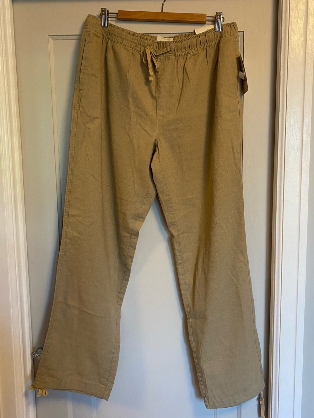 NWT Wide Leg 100% Linen Drawstring Pants in Tan Beige Size XL Quietluxury Light